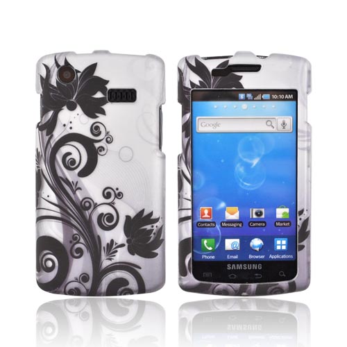 Samsung Captivate i897 Rubberized Hard Case - Black Flowers & Vines on Gray