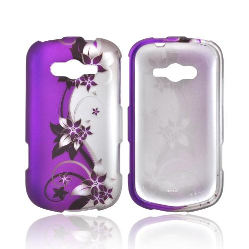 Samsung Galaxy Reverb Rubberized Hard Case - Purple Vines/ Flowers on Silver