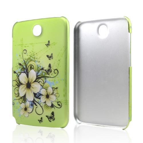 White Hawaiian Flowers on Green Rubberized Hard Case for Samsung Galaxy Note 8.0