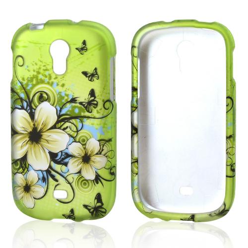 White Hawaiian Flowers on Green Rubberized Hard Case for Samsung Galaxy Light