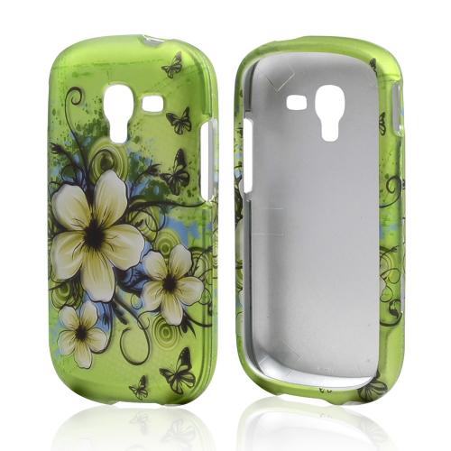 White Hawaiian Flowers on Green Rubberized Hard Case for Samsung Galaxy Exhibit