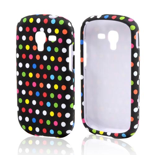 Rainbow Polka Dots on Black Rubberized Hard Case for Samsung Galaxy Exhibit