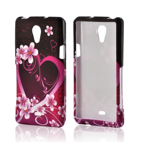 Hot Pink/ Purple Flowers & Heart Rubberized Hard Case for Sony Xperia TL
