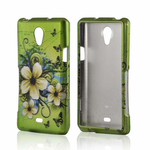 White Hawaiian Flowers on Green Rubberized Hard Case for Sony Xperia TL