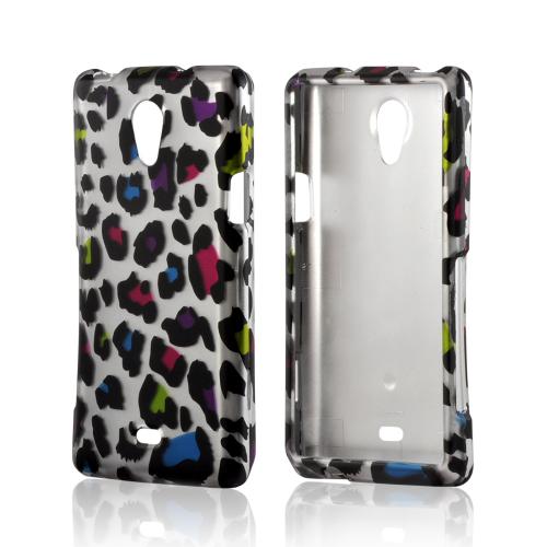 Rainbow Leopard on Silver Rubberized Hard Case for Sony Xperia TL