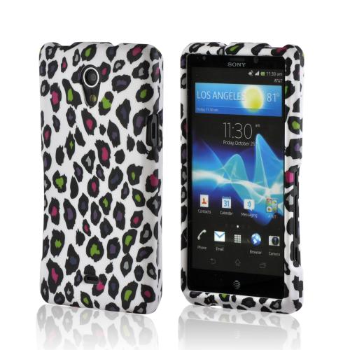 Rainbow Leopard on White Rubberized Hard Case for Sony Xperia TL