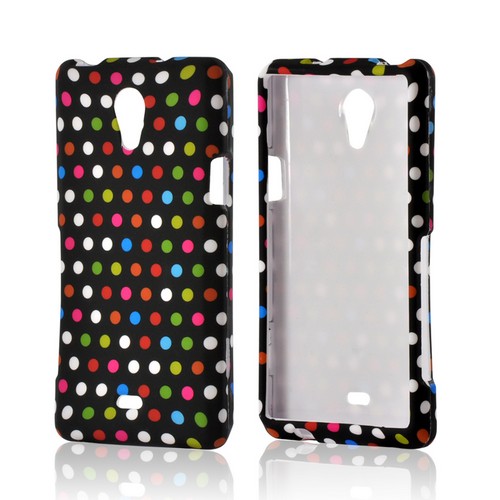 Rainbow Polka Dots on Black Rubberized Hard Case for Sony Xperia TL