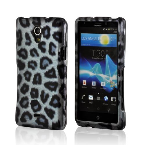 Blue/ Black Leopard Rubberized Hard Case for Sony Xperia TL
