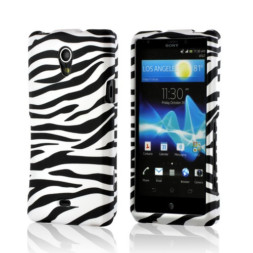 White/ Black Zebra Rubberized Hard Case for Sony Xperia TL