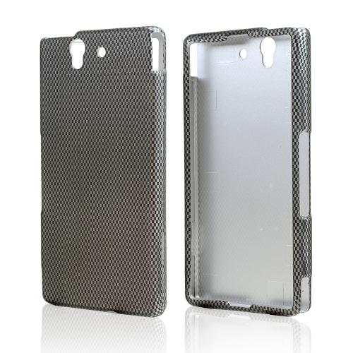 Black/ Gray Carbon Fiber Design Rubberized Hard Case for Sony Xperia Z