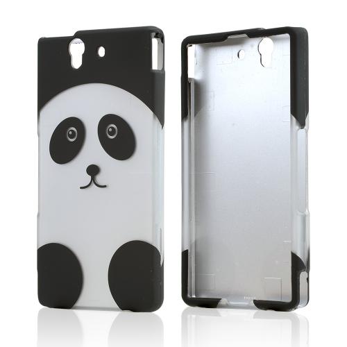 Silver/ Black Panda Bear Rubberized Hard Case for Sony Xperia Z