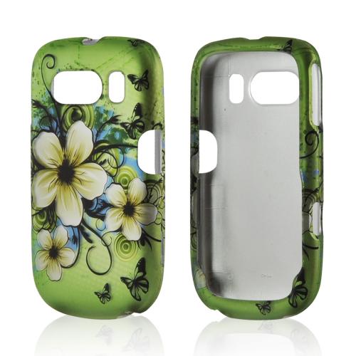 White Hawaiian Flowers on Green Rubberized Hard Case for ZTE Aspect F555