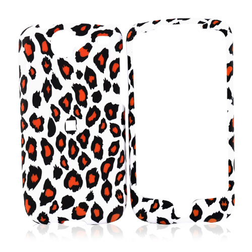 Google Nexus One Rubberized Hard Case - Orange/Black Leopard Print on White