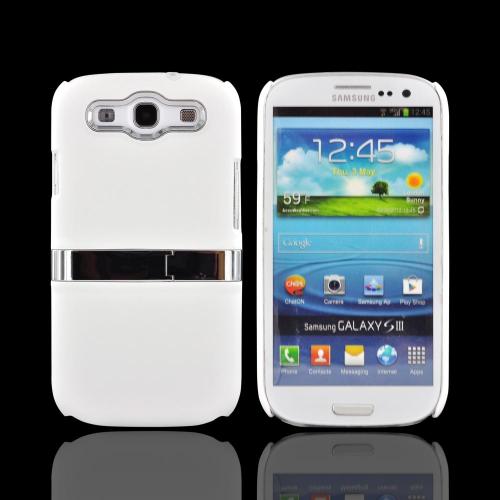 Samsung Galaxy S3 Rubberized Hard Back Case w/ Chrome Kickstand - White
