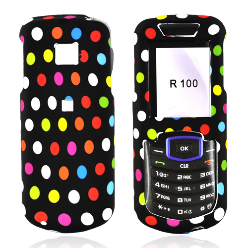 Samsung Stunt R100 Rubberized Hard Case - Colorful Polka Dots on Black