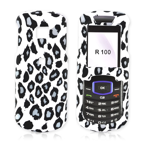 Samsung Stunt R100 Rubberized Hard Case - Grey/Black Leopard Print on White