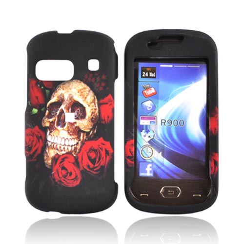 Samsung Craft R900 Rubberized Hard Case - Red Roses and Skull on Black