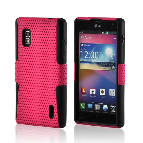 Hot Pink Mesh on Black Silicone Hard Case for LG Optimus G (AT&T)