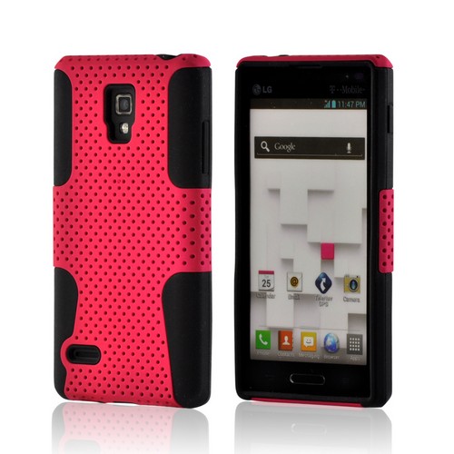 Hot Pink Mesh on Black Silicone Hybrid Case for LG Optimus L9