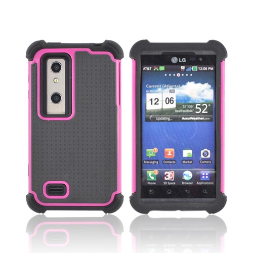 LG Thrill 4G Perforated Hybrid Hard Cover Over Silicone Case - Hot Pink/ Black
