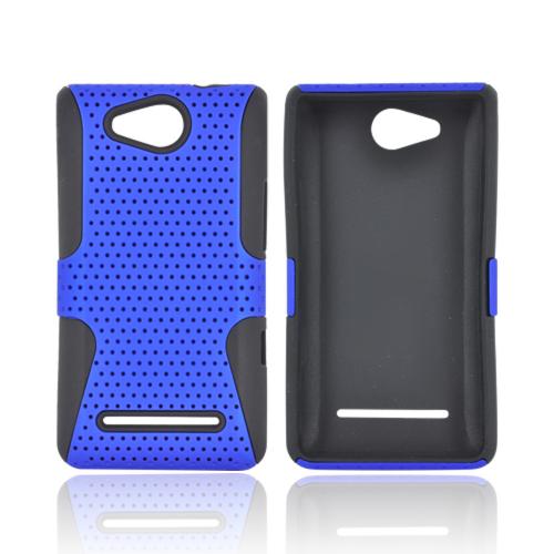LG Lucid 4G Rubberized Hard Case Over Silicone - Blue Mesh on Black