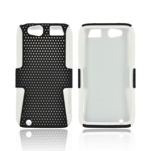 Motorola Atrix HD Rubberized Hard Case Over Silicone - Black Mesh on White