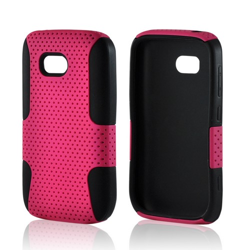 Hot Pink Mesh on Black Rubberized Hard Case Over Silicone for Nokia Lumia 822