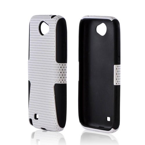 Samsung Galaxy Note 2 Rubberized Hard Case Over Silicone - White Mesh on Black