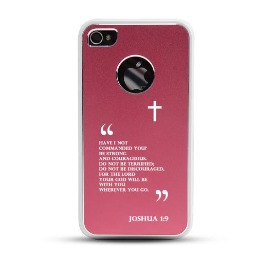 Apple iPhone 4/4S Rubberized Hard Case w/ Red Aluminum Back - Joshua 1:9