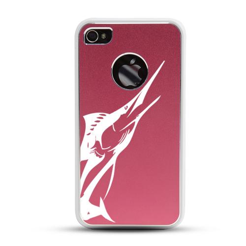 Apple iPhone 4/4S Rubberized Hard Case w/ Red Aluminum Back - Marlin