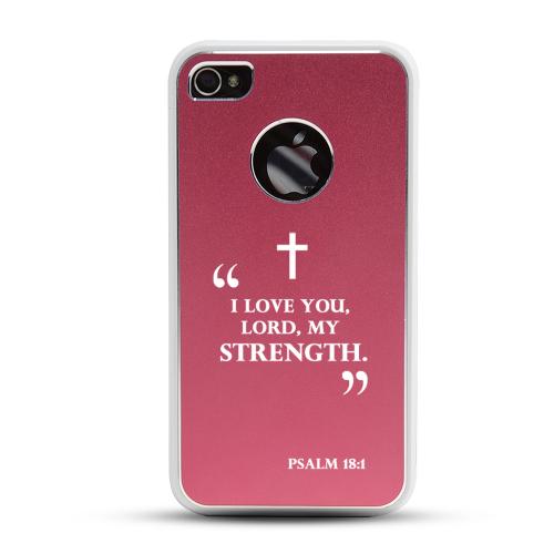 Apple iPhone 4/4S Rubberized Hard Case w/ Red Aluminum Back - Psalm 18:1