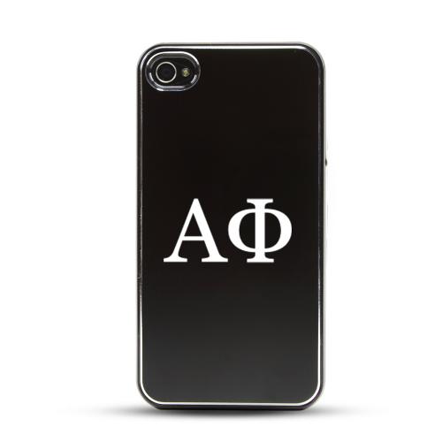 Alpha Phi AT&T/ Verizon Apple iPhone 4, iPhone 4S Rubberized Hard Case w/ Black Aluminum Back & 3 Pack Universal Screen Protectors