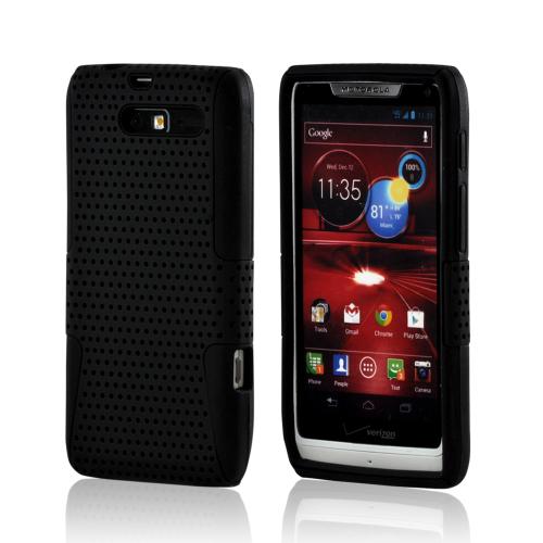 Black Mesh on Black Rubberized Hard Case on Silicone for Motorola Droid RAZR M
