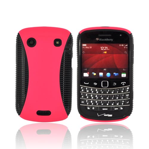 Blackberry Bold 9900, 9930 Hard Back Over Crystal Silicone - Hot Pink/ Black