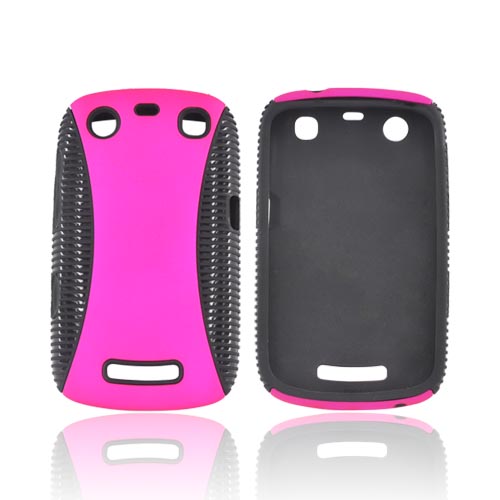 Blackberry Curve 9360 Rubberized Hard Back Over Crystal Silicone - Hot Pink/ Black
