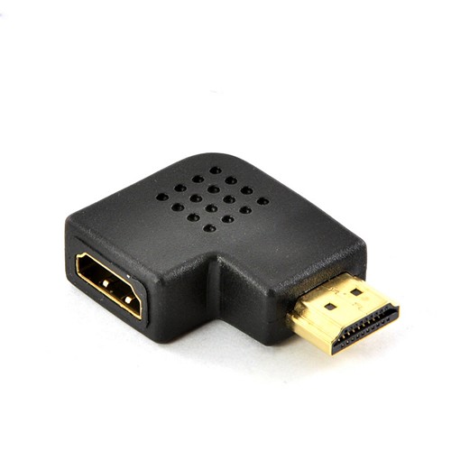 Black 90 Degree HDMI Right Angle Port Saver Adapter (Male to Female) - Vertical Flat Left