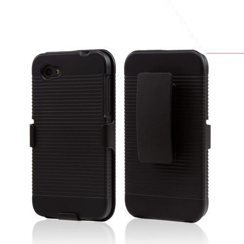 Black Rubberized Hard Case & Holster Combo w/ Kickstand & Swivel Belt Clip for HTC First