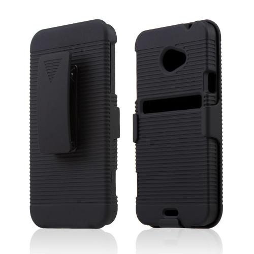 HTC EVO 4G LTE Black Rubberized Hard Case & Holster Combo w/ Kickstand & Swivel Belt Clip