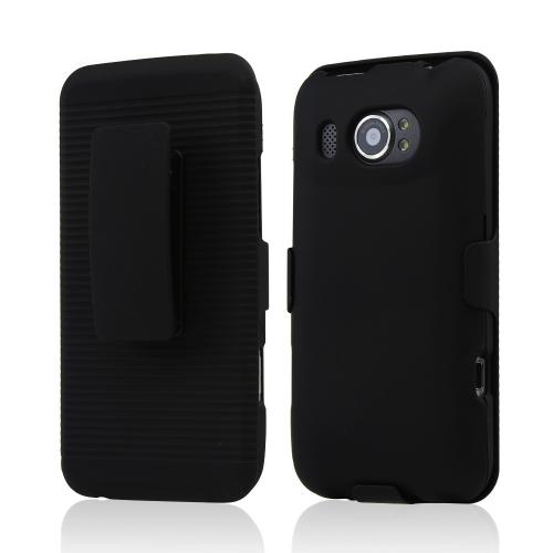 HTC Titan 2 Rubberized Hard Case & Holster Stand w/ Swivel Belt Clip - Textured Black