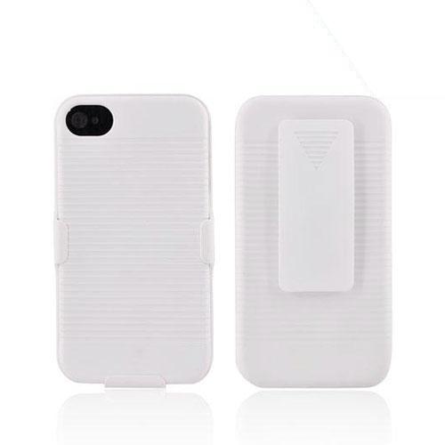 Apple AT&T/ Verizon iPhone 4 Rubberized Hard Case w/ Holster Stand - White