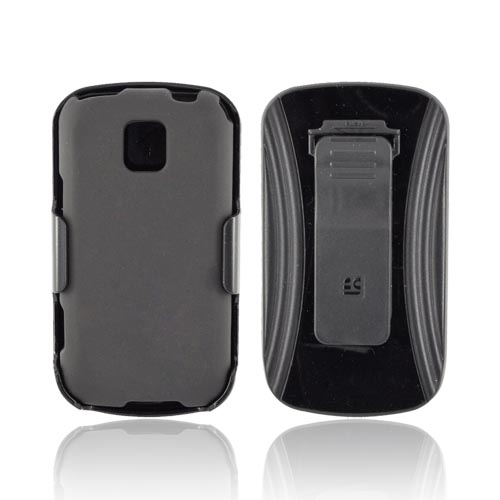 LG Optimus M MS690 Rubberized Hard Case w/ Screen Protector & Holster - Black