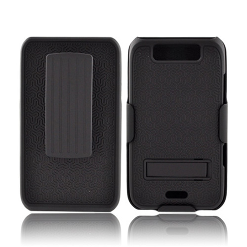 LG Viper 4G LTE/ LG Connect 4G Rubberized Hard Case w/ Holster & Kickstand - Black