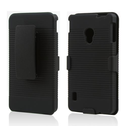 Black Rubberized Hard Case & Holster Combo w/ Kickstand & Swivel Belt Clip for LG Lucid 2