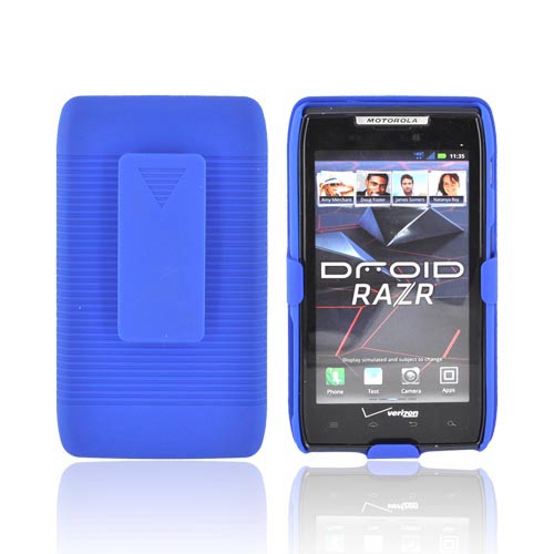 Motorola Droid RAZR/ RAZR MAXX Rubberized Hard Case w/ Holster Stand - Blue