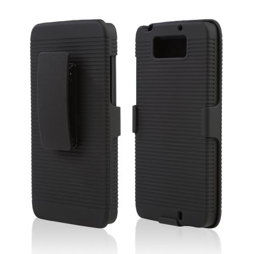 Black Rubberized Hard Case & Holster Combo w/ Kickstand & Swivel Belt Clip for Motorola Droid Ultra/ Droid MAXX