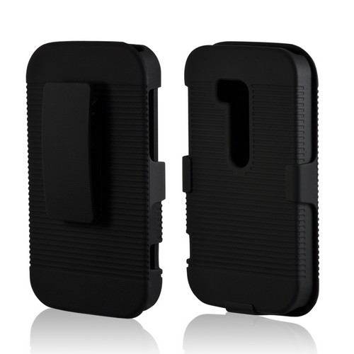 Black Rubberized Hard Case Holster Combo w/ Swivel Belt Clip & Stand for Nokia Lumia 822