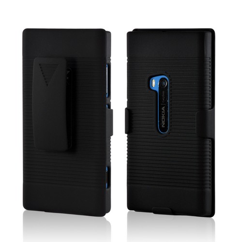 Black Rubberized Hard Case Holster Combo w/ Kickstand & Belt Clip for Nokia Lumia 920