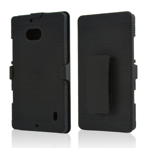 Black Rubberized Hard Case & Holster Combo w/ Kickstand & Swivel Belt Clip for Nokia Lumia Icon