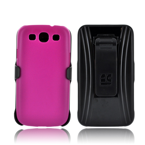 Samsung Galaxy S3 Holster & Case Combo w/ Screen Protector, Belt Clip & Stand - Magenta/ Black