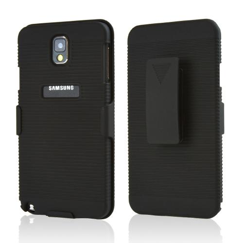 Black Rubberized Hard Case Holster Combo w/ Kickstand & Belt Clip for Samsung Galaxy Note 3